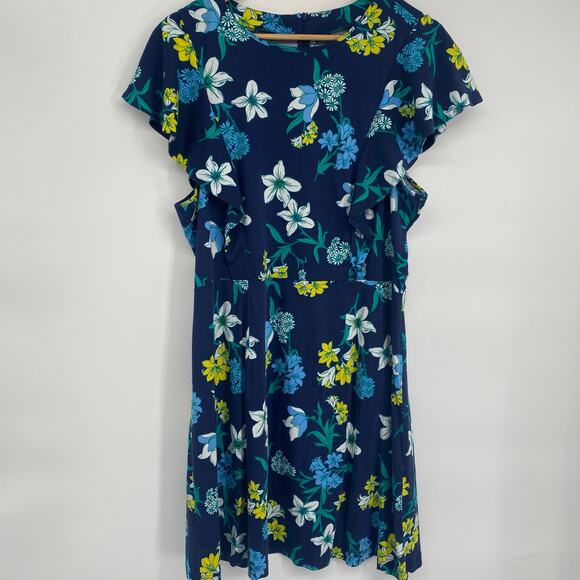 Draper James Dress Women’s XXL Blue Floral Pima Cotton Feminine Midi Romantic - Picture 1 of 8